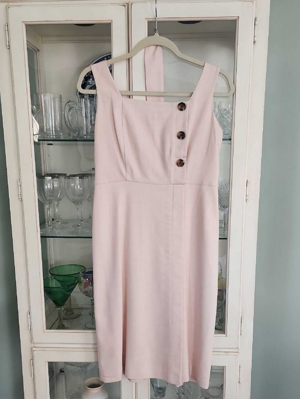 Ann Taylor Blush Pink Midi Dress with Side Button Detail